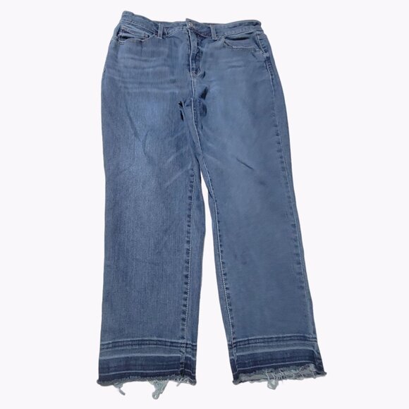 Time And Tru High Rise Jeans Womens Size 14 Straight Medium Wash Denim Raw Hems - Picture 2 of 6
